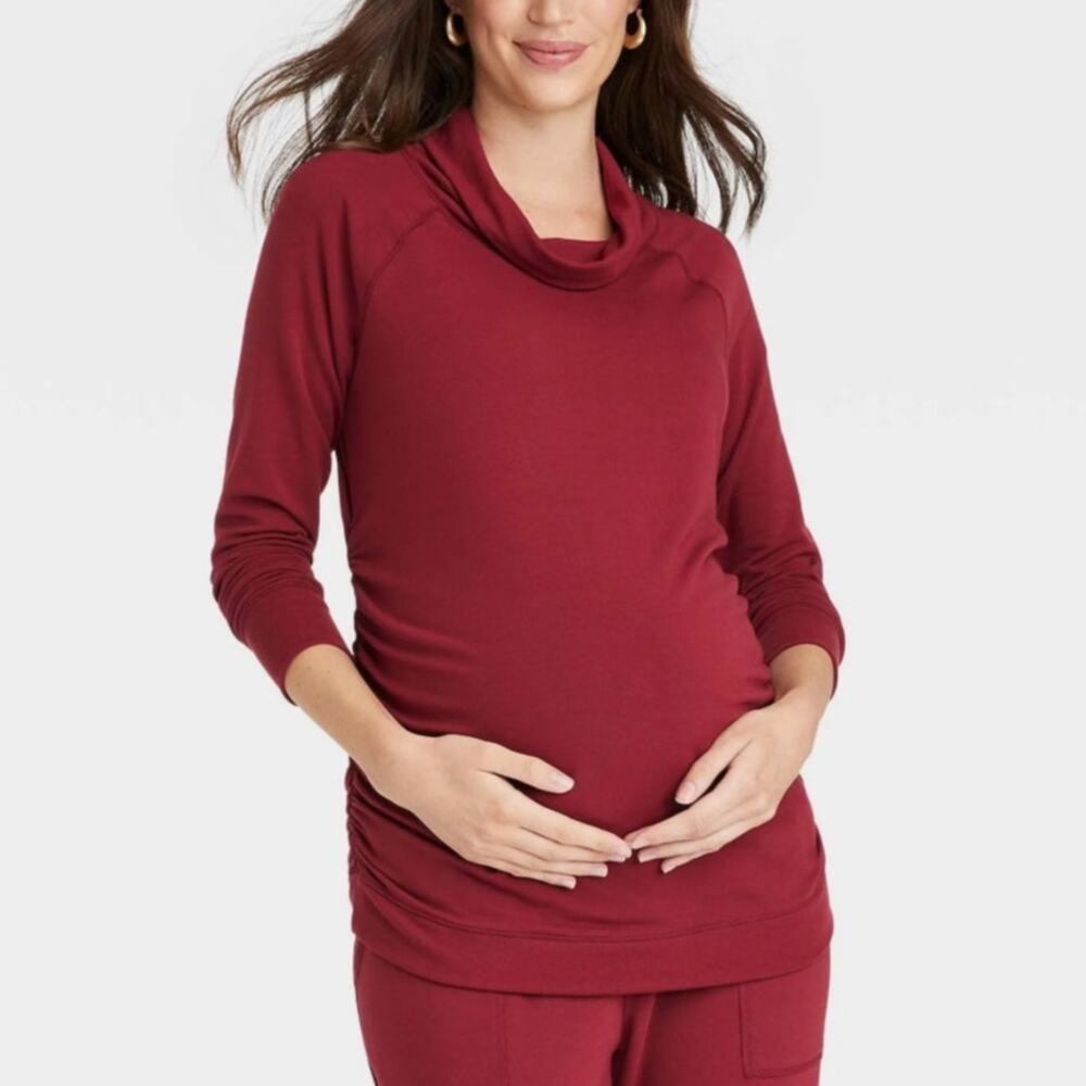 Isabel by Ingrid & Isabel Red Pullover Maternity Sweatshirt Womens S Cowl Neck